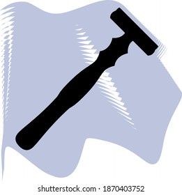 Shaving razor vector, barber, salon, hair, black razor on lilac spot icon of a set, isolated on white background.