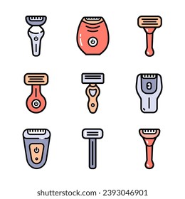 Shaving razors isolated color icon set. Vector illustration shaver on white background . Vector flat set icon accessory for shave.