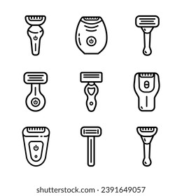 Rasierapparate einzeln auf Rasierrädern Symbol gesetzt. Vektorgrafik-Rasierer auf weißem Hintergrund. Vektor-Umriss-Symbol-Zubehör für Rasieren.