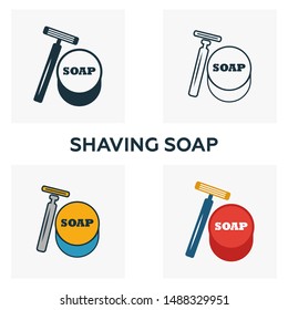 Shaving Soap icon set. Four elements in diferent styles from barber shop icons collection. Creative shaving soap icons filled, outline, colored and flat symbols.