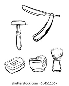 Shaving tools: razors, foam, shaving brush.