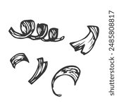 Shaving vector icon. Hand drawn illustration isolated on white background. Spiral peel from woodcarving, carpentry. Natural wood chips, biofuel.