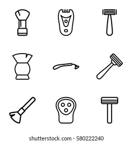 shaving vector icons. Set of 9 shaving outline icons such as razor, shaving brush, electric razor