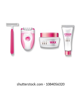 Shaving , wax , depilatory cream and epilator vector illustration