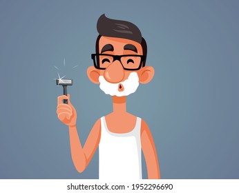 Shaving Young Man Holding