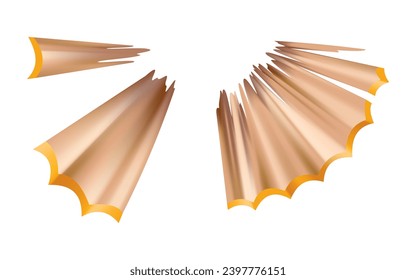 Shavings mockup realistic. Colored wooden shavings. School office stationery, creative design vector bright item