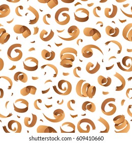 Shavings and sawdust from wood planer. Isolated on white background. Vector image. The Pattern of chips and sawdust.
