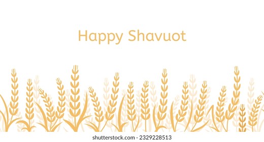 Shavuot background with yellow wheat ears, happy season and festive. Golden barley isolated, israel festival agricultural decent vector banner