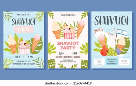Shavuot day party invite concept cards set. Happy shavuot day. Vector illustration