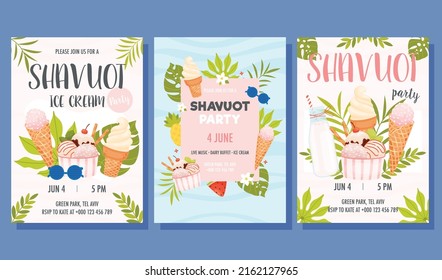 Shavuot day party invite concept cards set. Happy shavuot day. Vector illustration