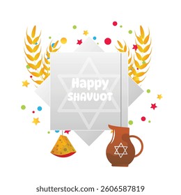 Shavuot holiday celebration with traditional symbols cartoon illustration