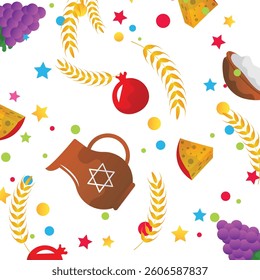 Shavuot holiday celebration with traditional symbols cartoon illustration