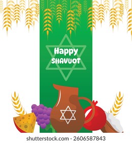 Shavuot holiday celebration with traditional symbols cartoon illustration