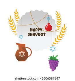 Shavuot holiday celebration with traditional symbols cartoon illustration