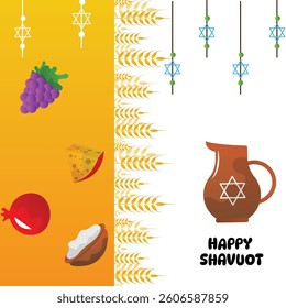 Shavuot holiday celebration with traditional symbols cartoon illustration