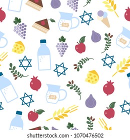 Shavuot seamless pattern. Vector illustration on blue.