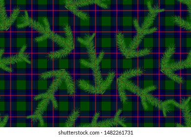 Shaw tartan with Christmas tree branches for Christmas and New Year decoration 