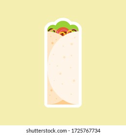 Shawarma or Buritto. Fast food cartoon. Vector chicken, vegetables roll,  meal. Doner gebab, shawarma flat cartoon illustration.. Arabic, eastern food, Burittos, mexican food