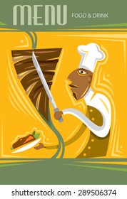 Shawarma Chef, Restaurant Menu, Cafe Banner, Arabic Food (Vector Art)