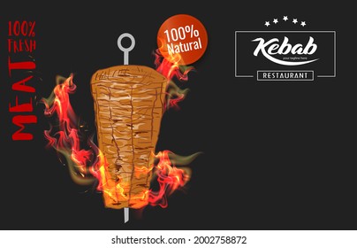 Cocina shwarma e ingredientes para el kebab. Doner kebab mano dibujada. Elementos de diseño de menús de comida rápida. Menú de café restaurante, diseño de plantilla. Volante de comida. Vector.