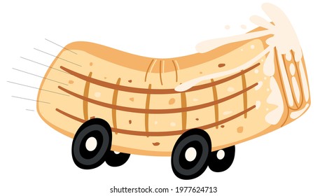 Shawarma delivery to your home. Lavash with meat on wheels on a white background. Stock vector illustration with flying shawarma.