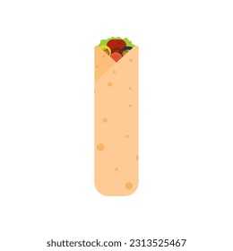 ilustración vectorial de diseño plano de shawarma doner burito. Delicioso rollo árabe con carne, ensalada, tomate. Kebab con pollo y cebolla. Ilustración vectorial de estilo de dibujos animados