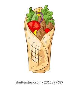 Shawarma, doner kebab, hand drawn vector illustration