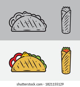 Iconos vectoriales de Shawarma y doner kebap