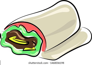 Shawarma drawing, illustration, vector on white background.