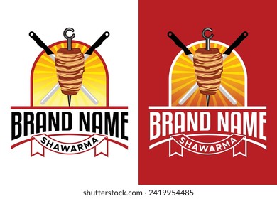 Shawarma emblem Turkish fast food restaurant illustration vector logo design