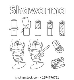 Shawarma Icon Set. Vector Illustration.