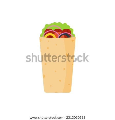 shawarma kebab flat design vector illustration. Arabic eastern toasty doner kebab meal. Shaurma or burrito business emblem flat vector illustration