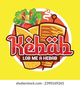 The shawarma kebab logo design with doner goat meat and Arabic writing is suitable for restaurants, street food and franchises