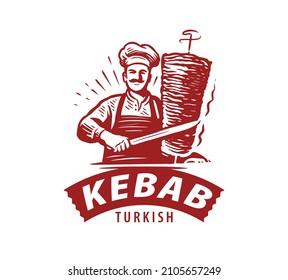 Shawarma kebab logo design. Vector label for turkish and arabic fast food restaurant