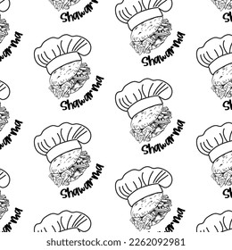 Shawarma Kebab logo pattern fast food. Seamless pattern. Concept of doner kebab logo.