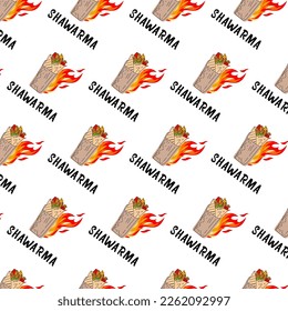 Shawarma Kebab logo pattern fast food. Seamless pattern. Concept of doner kebab logo.
