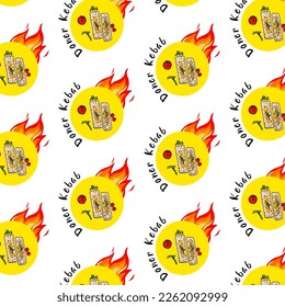 Shawarma Kebab logo pattern fast food. Seamless pattern. Concept of doner kebab logo.