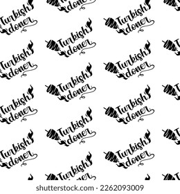 Shawarma Kebab logo pattern fast food. Seamless pattern. Concept of doner kebab logo.