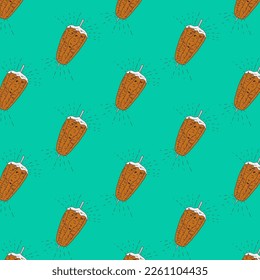 Shawarma Kebab pattern fast food. Seamless pattern. Concept of doner kebab, street food, barbecue, cuisine. Vintage design template, banner. Fresh vegetables. Vector hand drawn sketch illustration.
