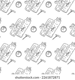 Shawarma Kebab pattern fast food. Seamless pattern. Concept of doner kebab, street food, barbecue, cuisine. Vintage design template, banner. Fresh vegetables. Vector hand drawn sketch illustration.
