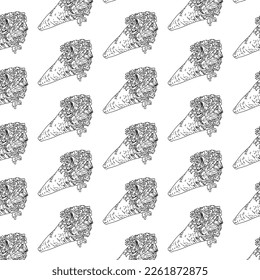 Shawarma Kebab pattern fast food. Seamless pattern. Concept of doner kebab, street food, barbecue, cuisine. Vintage design template, banner. Fresh vegetables. Vector hand drawn sketch illustration.