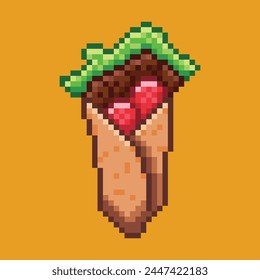 Shawarma Kebab Turkish food in pixel art syle illustration