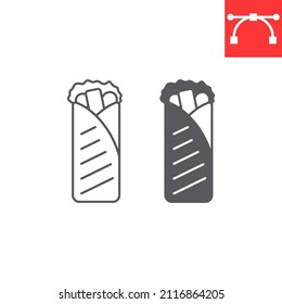 Icono de línea de shwarma y glifo, comida chatarra y comida rápida, icono del vector shawarma, gráficos vectoriales, símbolo de contorno de trazo editable, eps 10.