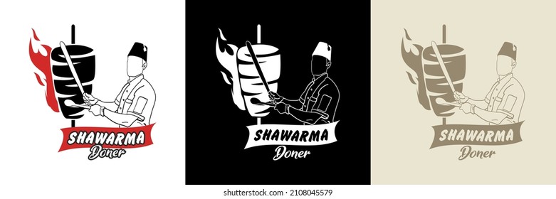 Shawarma logo for restaurants and markets. Doner kebab logo template. EPS10 vector illustration.