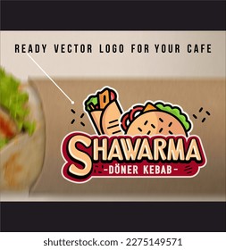 Shawarma logo vector. Doner Kebab logo template. Poster for shop, restaurant, kebab cafe. Vector illustration. Shawarma Logo Images, Stock Photos, Vectors Döner, mockup logo fast food