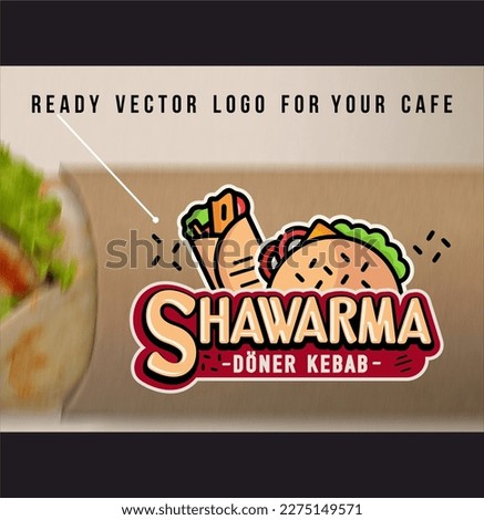 Shawarma logo vector. Doner Kebab logo template. Poster for shop, restaurant, kebab cafe. Vector illustration. Shawarma Logo Images, Stock Photos, Vectors Döner, mockup logo fast food