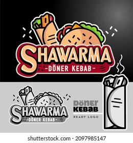 Shawarma logotype. Doner Kebab logo template. Poster for shop, restaurant, kebab cafe. Vector illustration. Shawarma Logo Images, Stock Photos, Vectors Döner 