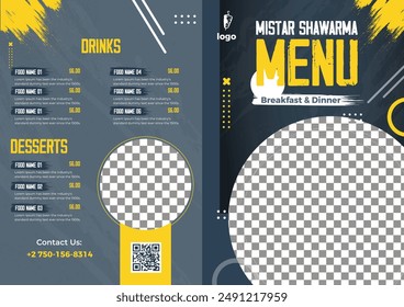 Shawarma menu a4 restaurant cafe template delivery meals food flyer paper vector illustration burger fast food poster pamphlet brochure cover design layout with prices diner kebab