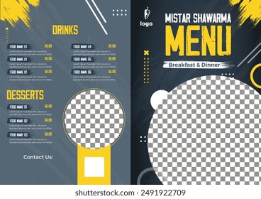 Shawarma menu a4 restaurant cafe template delivery meals food flyer paper illustration burger fast food poster pamphlet brochure cover design layout vector bifold 