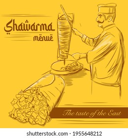 Shawarma Menu With Chef Vector Sketch Illustration